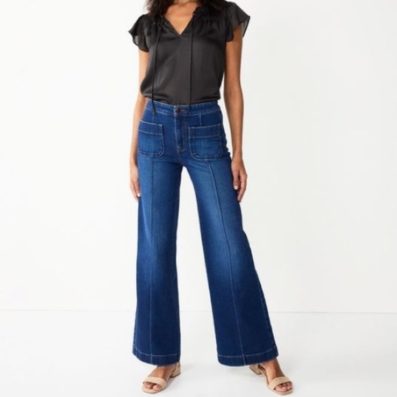 LC Lauren Conrad Denim - LC Lauren Conrad Wide Leg Super High Rise Trouser Dark Blue Jeans